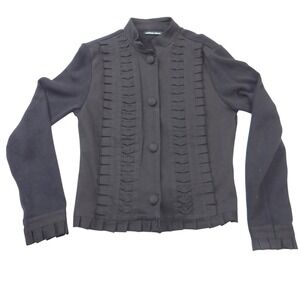 Vintage Iconic Michael Simon Women Black Ruffle Pleated Button Front Jacket Sz S